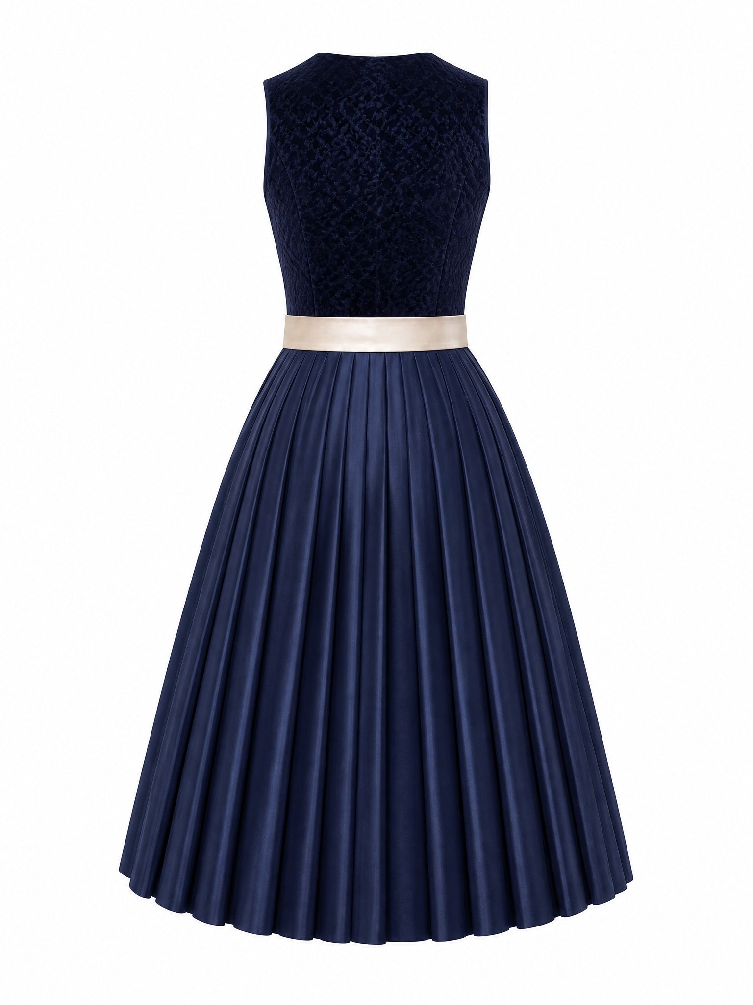 Dirndl Teresa in Mitternachtsblau mit Champagner Schürze - Rückansicht