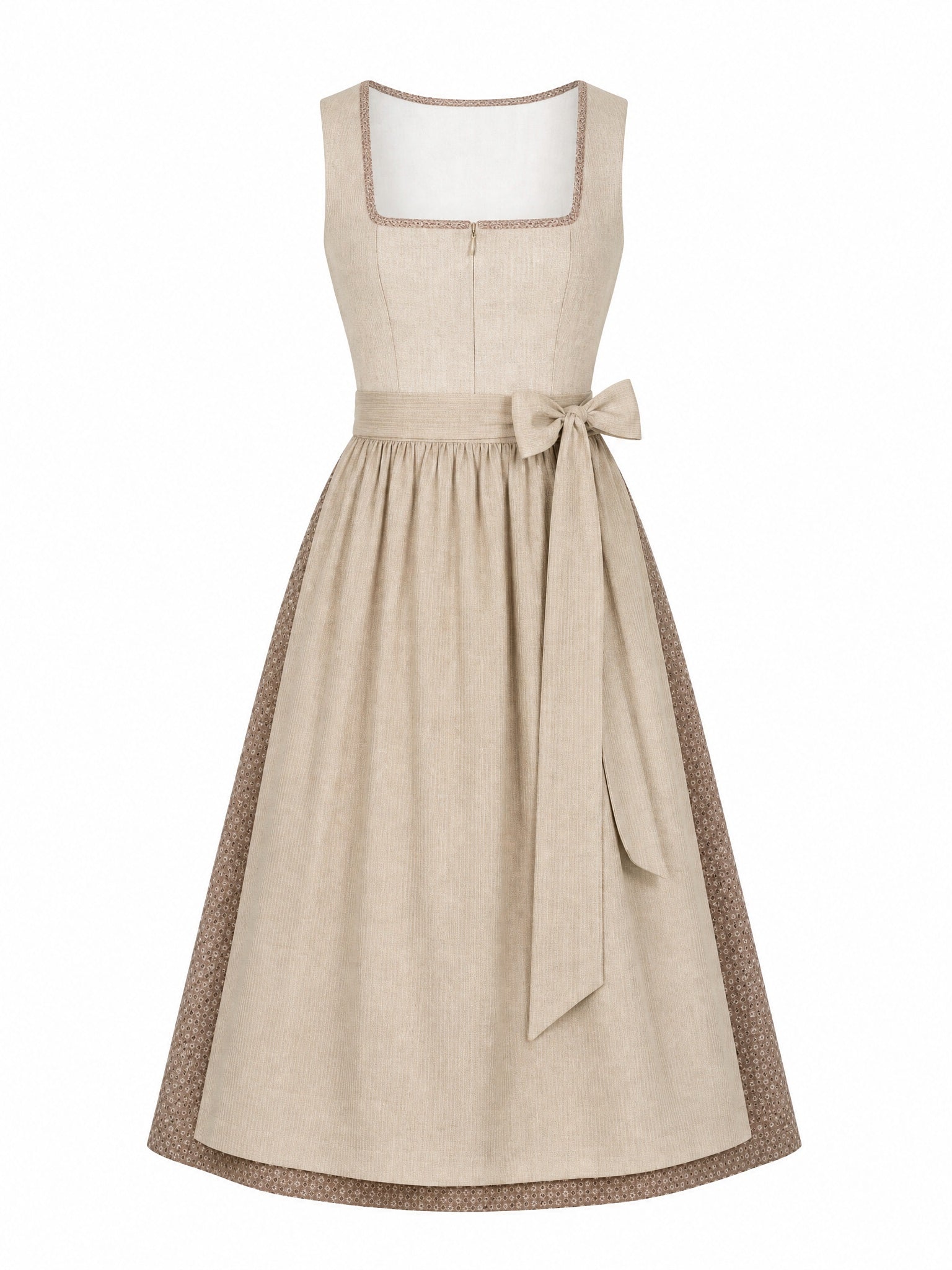 Dirndl Berit in Haferbeige mit Warmer Sand Schürze - Vorderansicht
