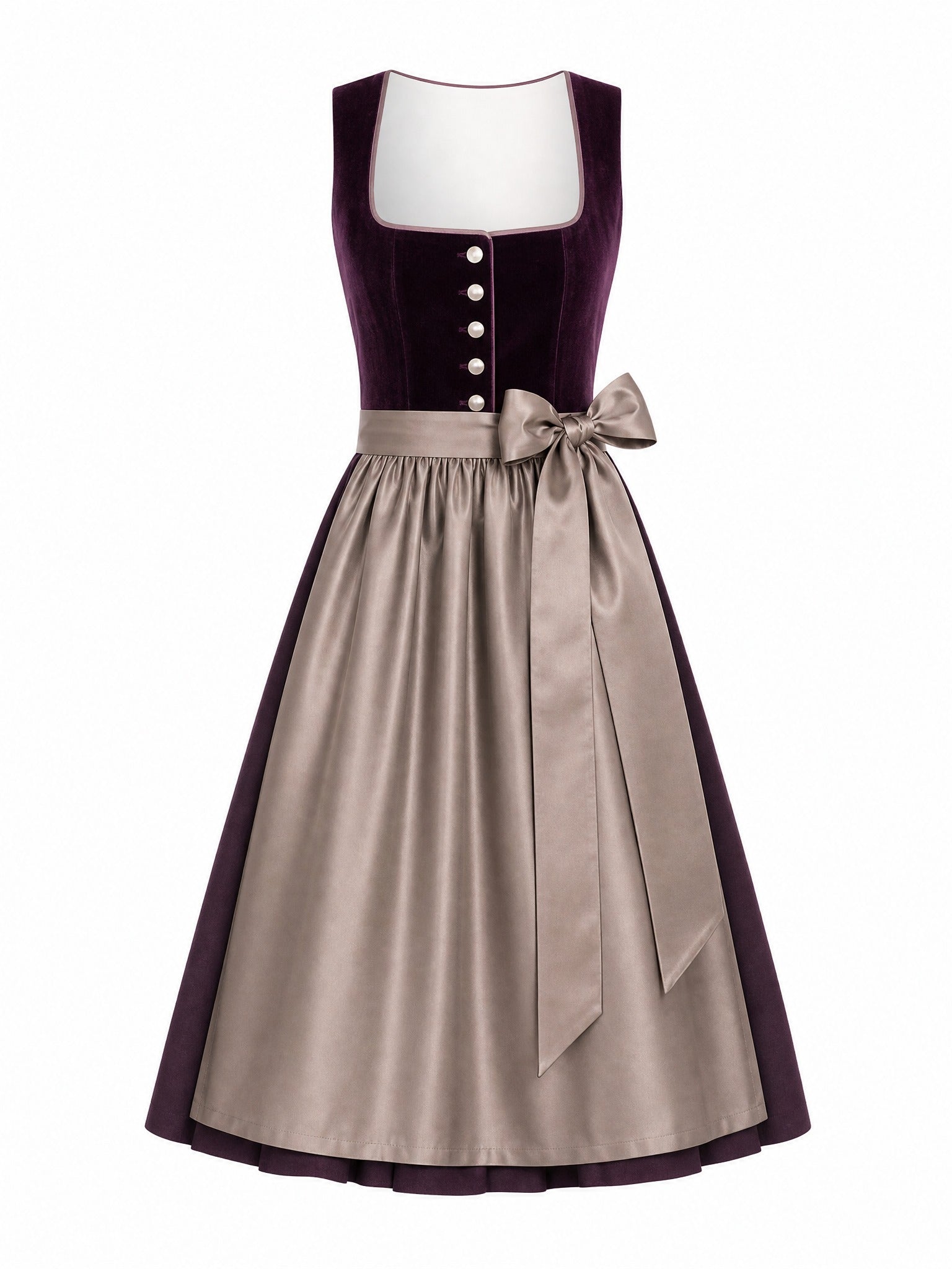 Dirndl Finja in Brombeere mit Taupe Schürze - Vorderansicht