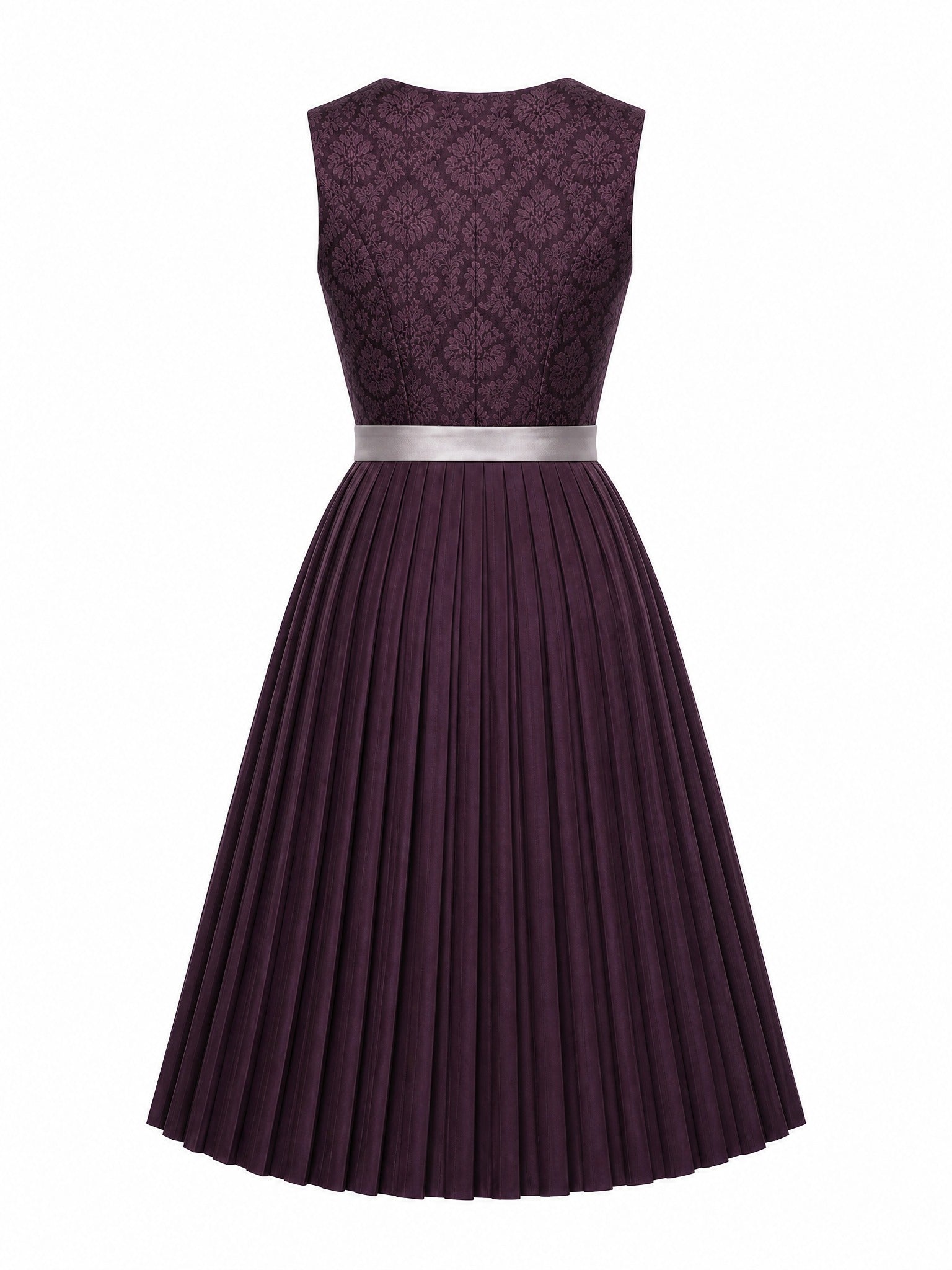 Dirndl Franziska in Aubergine mit Perlgrau Schürze - Rückansicht