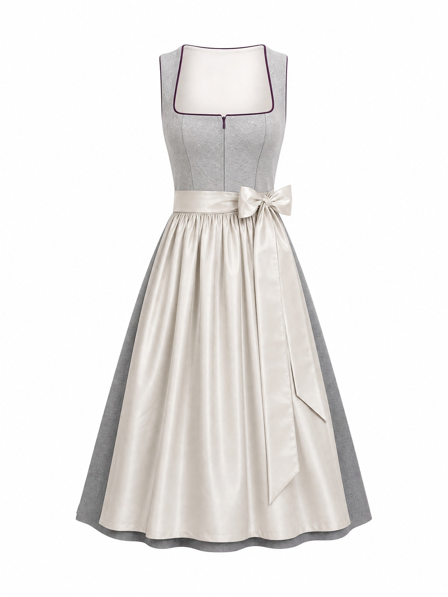 Dirndl Karla in Perlgrau mit Elfenbein Schürze - Vorderansicht