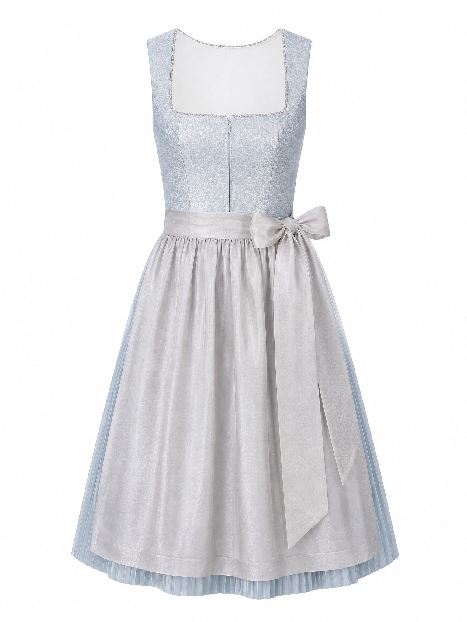 Dirndl Nadja in Eisblau mit Perlgrau Schürze - Vorderansicht
