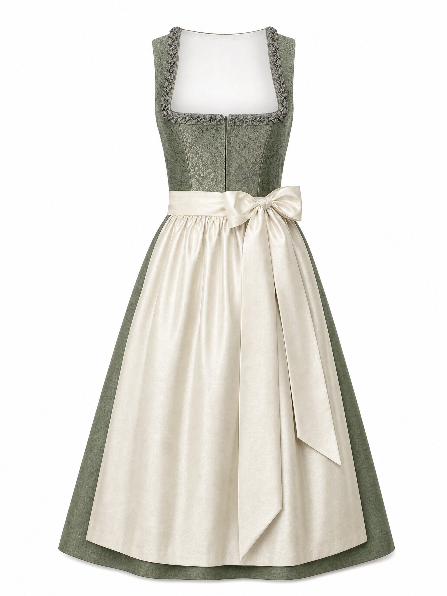 Dirndl Thea in Mineralgrün mit Elfenbein Schürze - Vorderansicht