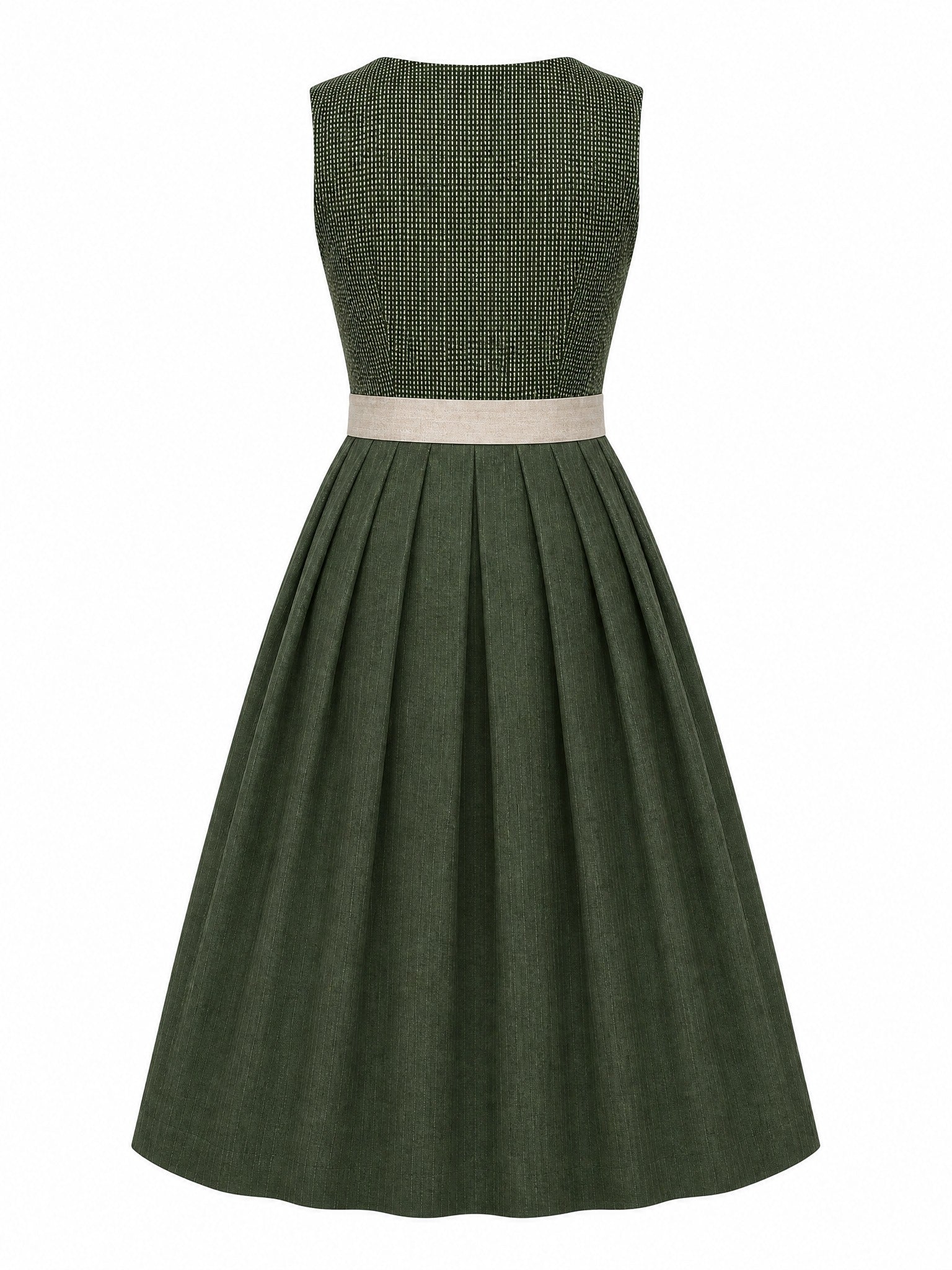 Dirndl Ilvy in Waldgrün mit Haferbeige Schürze - Rückansicht
