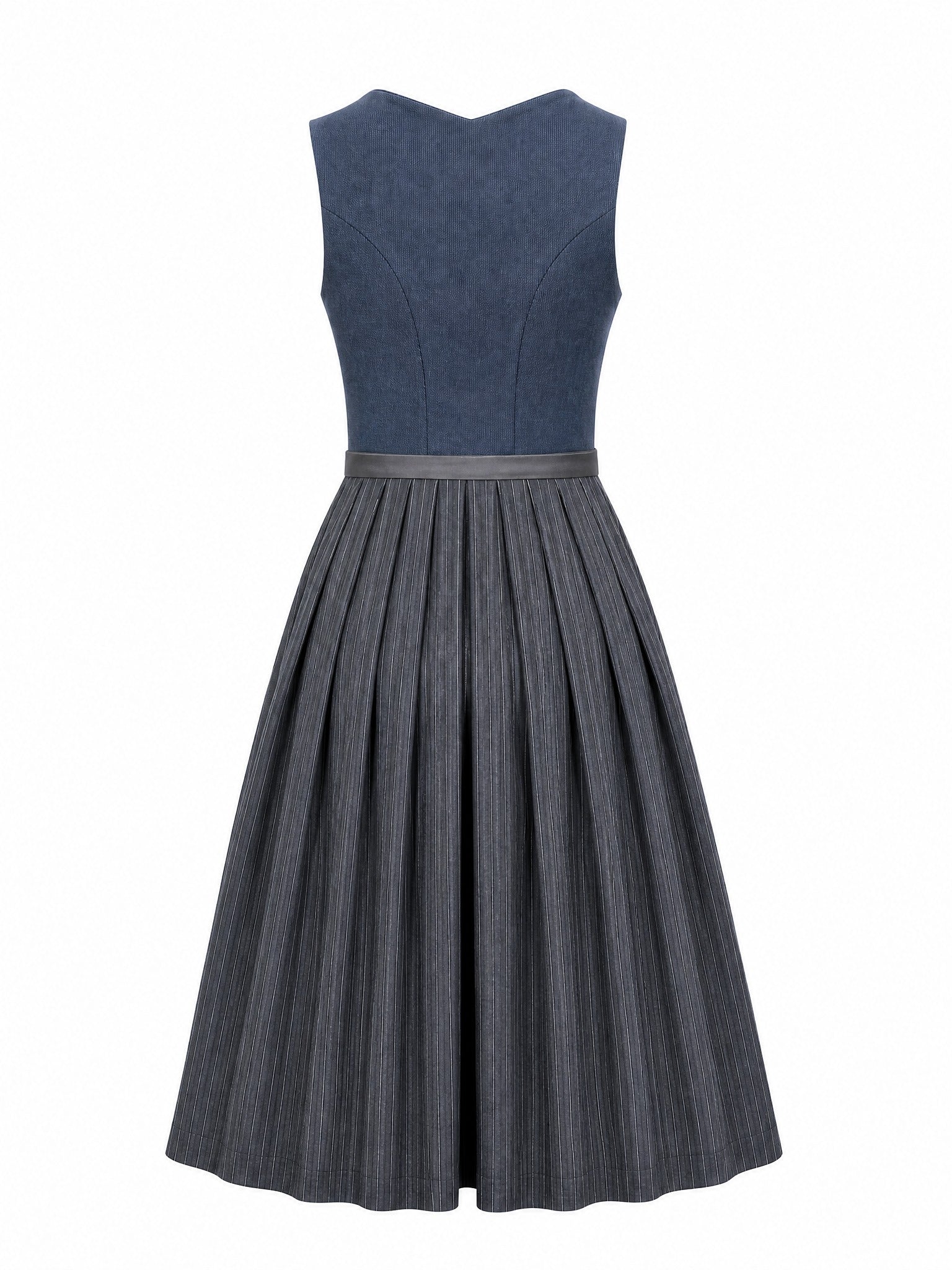 Dirndl Juliana in Stahlblau mit Sturmgrau Schürze - Rückansicht