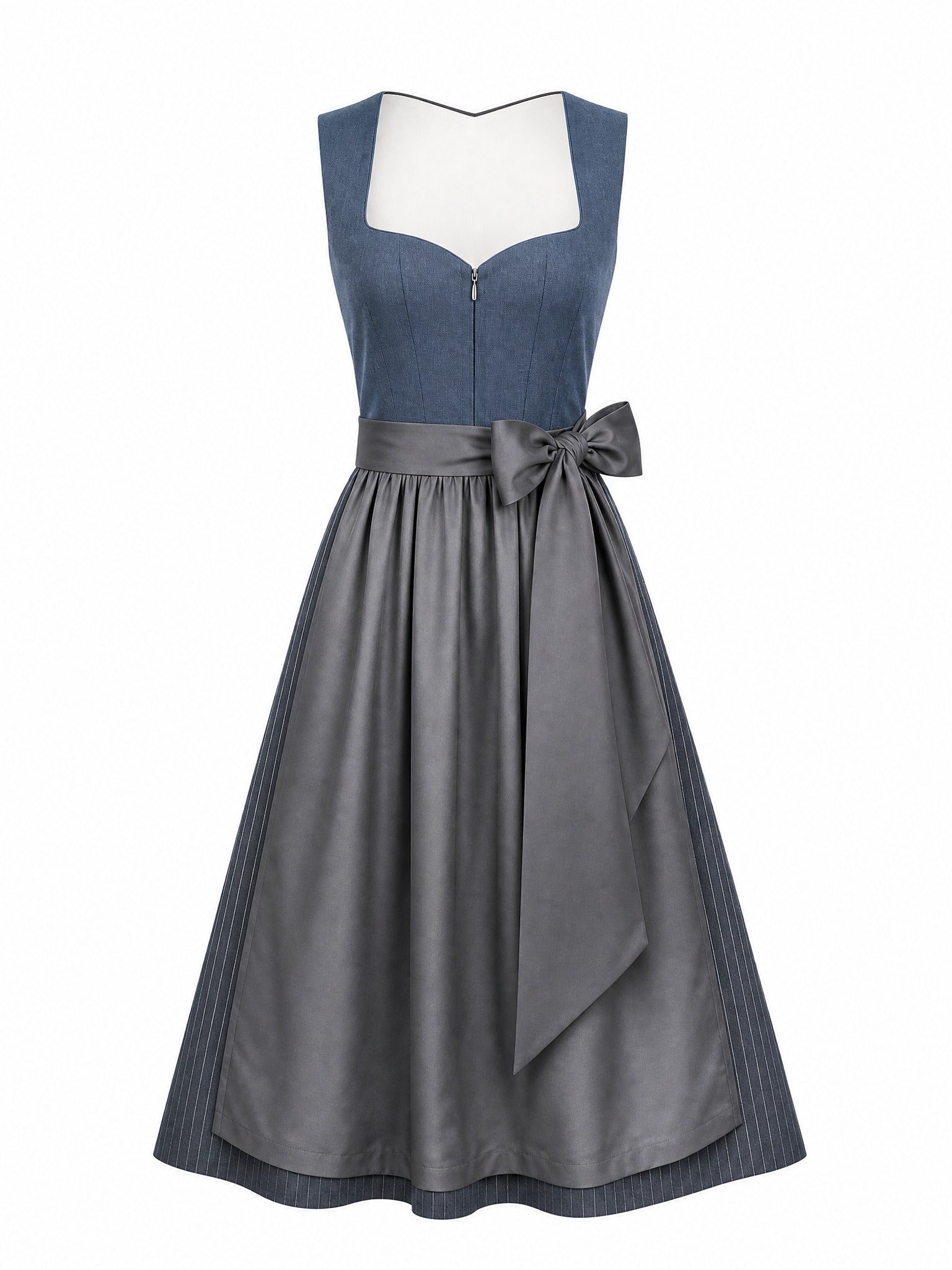 Dirndl Juliana in Stahlblau mit Sturmgrau Schürze - Vorderansicht