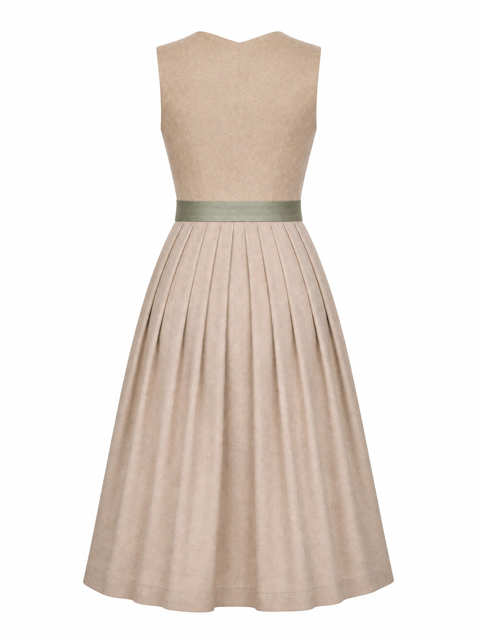 Dirndl Lina in Tonbeige mit Eukalyptusgrün Schürze - Rückansicht
