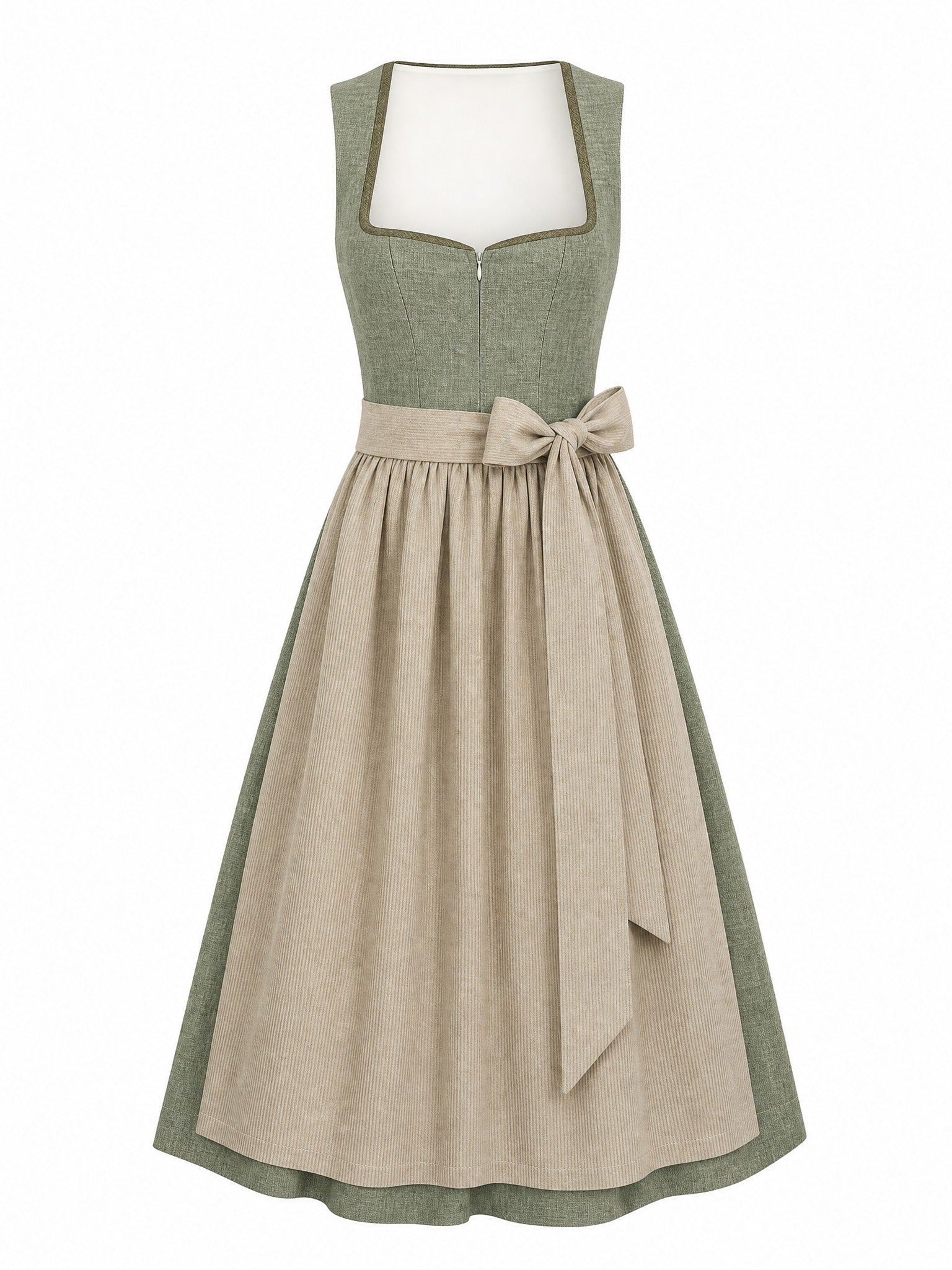 Dirndl Marie in Eukalyptusgrün mit Warmer Sand Schürze - Vorderansicht