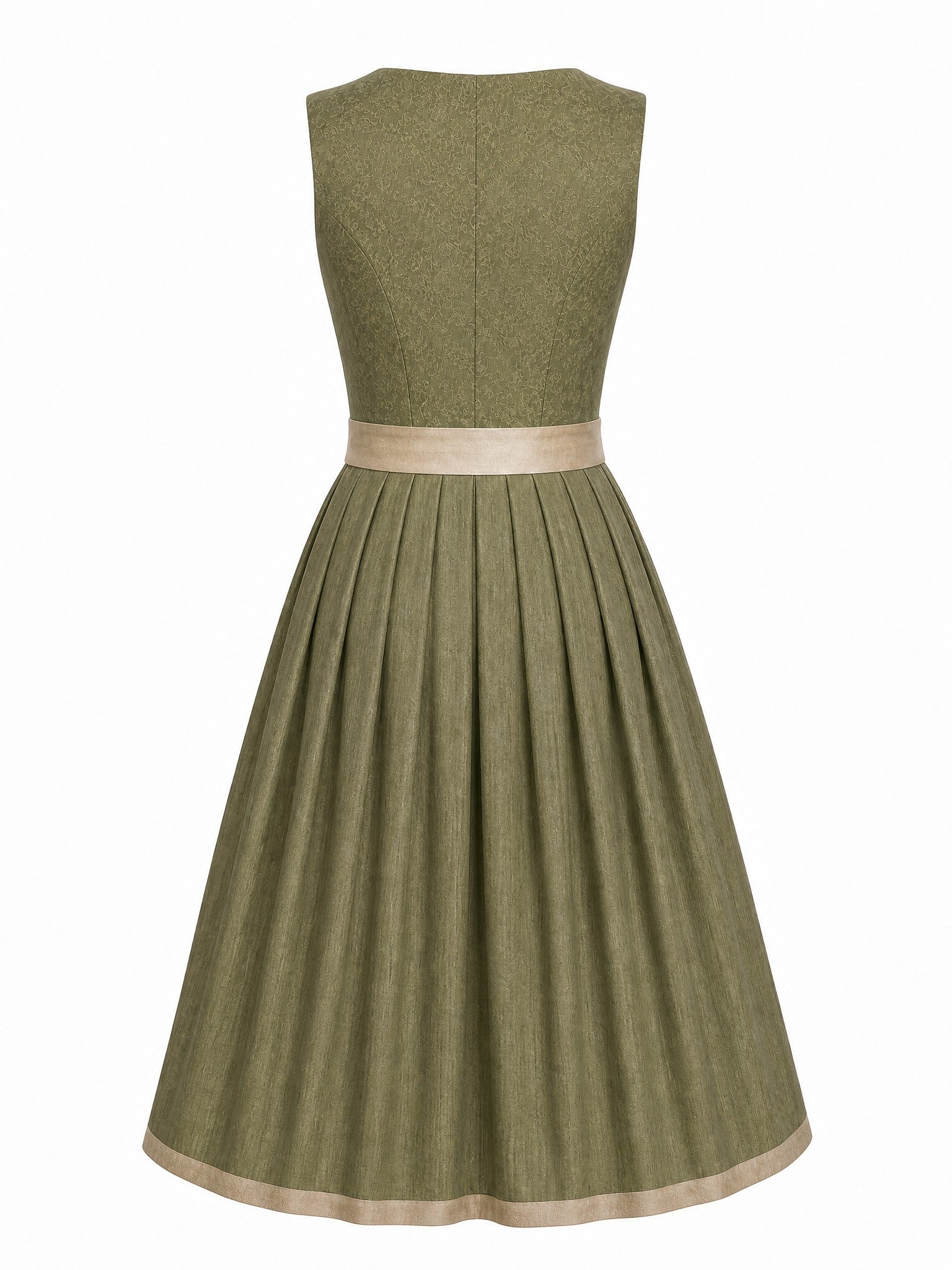 Dirndl Clara in Moosgrün mit Warmer Sand Schürze - Rückansicht
