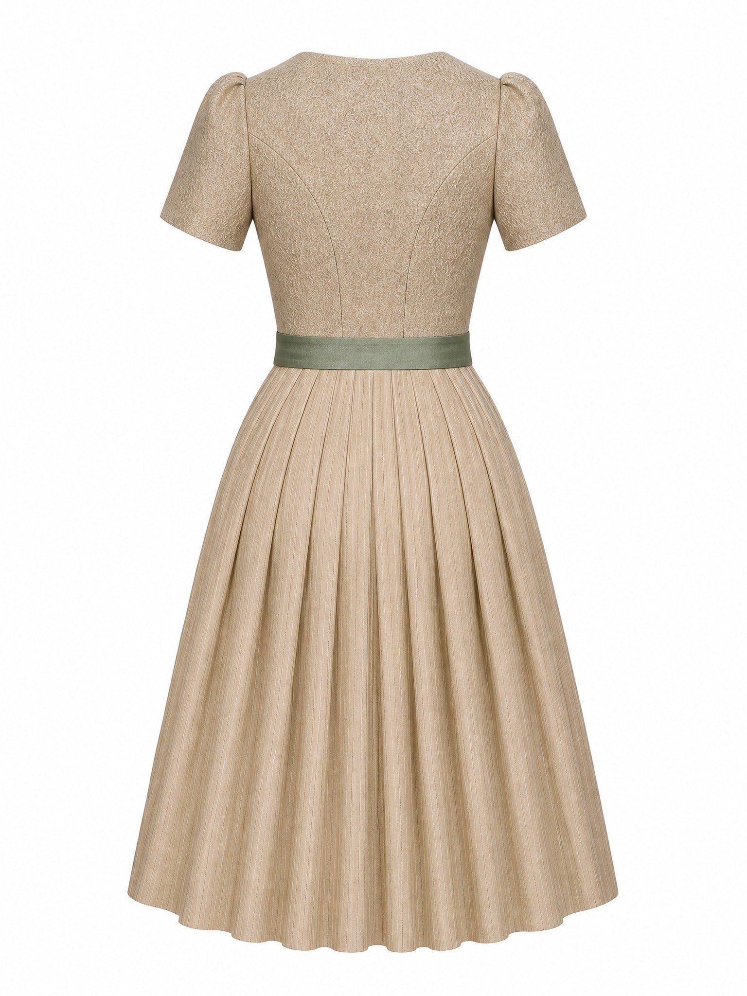Dirndl Helena in Tonbeige mit Eukalyptusgrün Schürze - Rückansicht