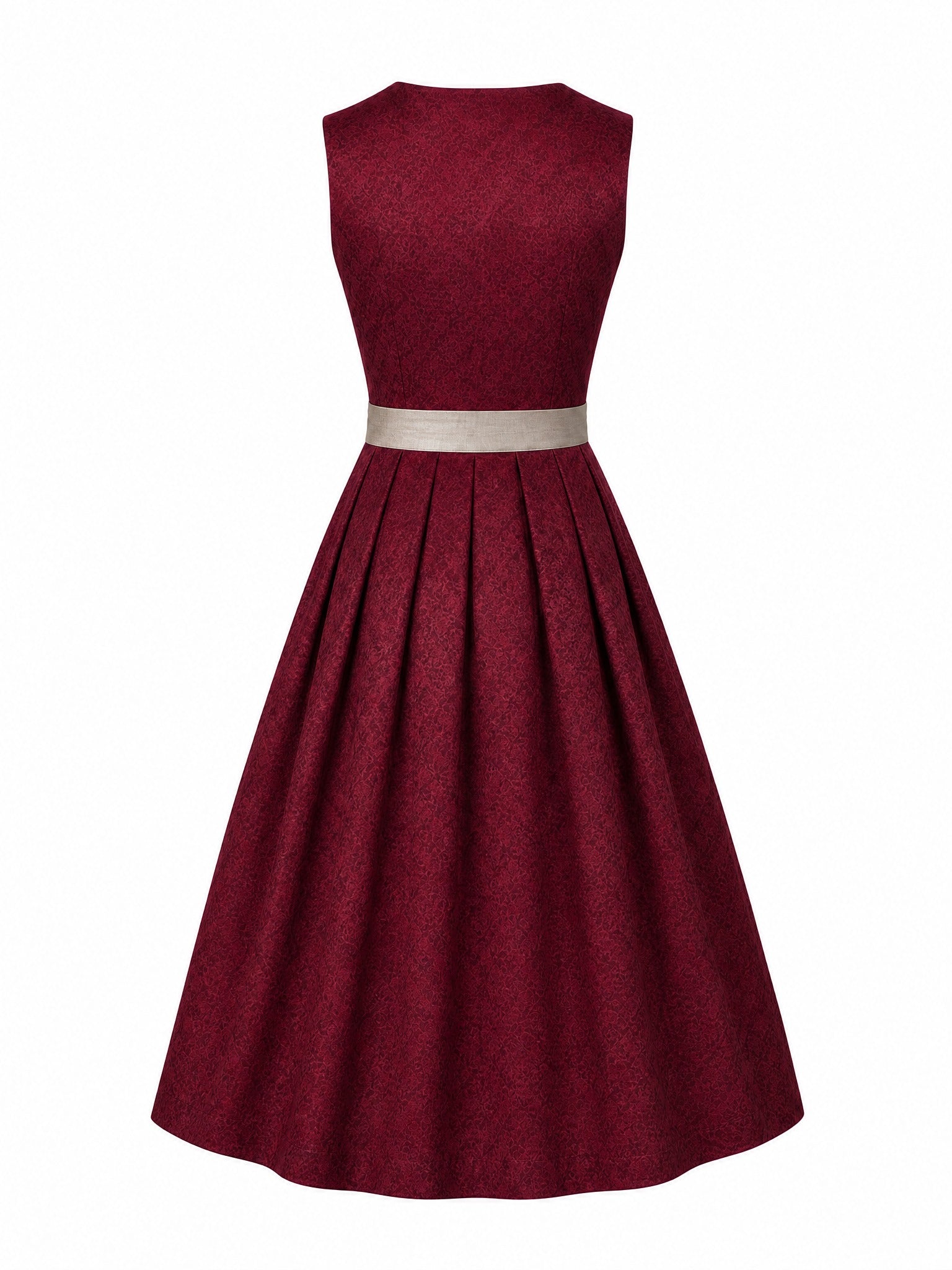 Dirndl Mathilda in Weinrot mit Taupe Schürze - Rückansicht